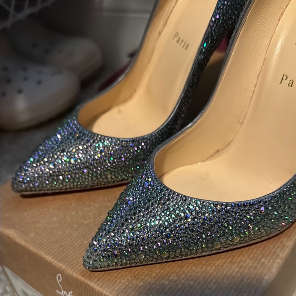 Louboutin Pigalle 100 Surde Silver High Heels - Picture 3 of 12